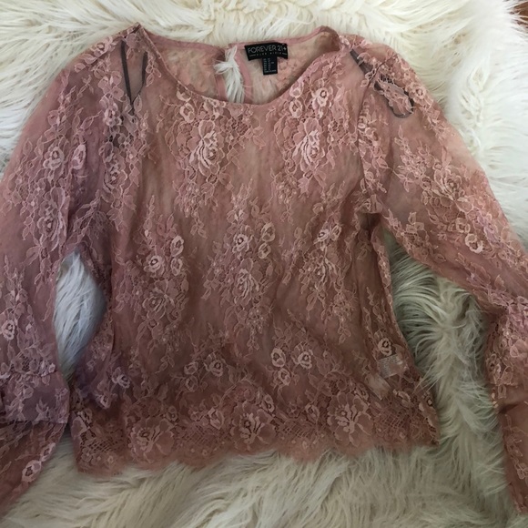 Beautiful, Mauve, lace, bell sleeved blouse - Picture 5 of 6